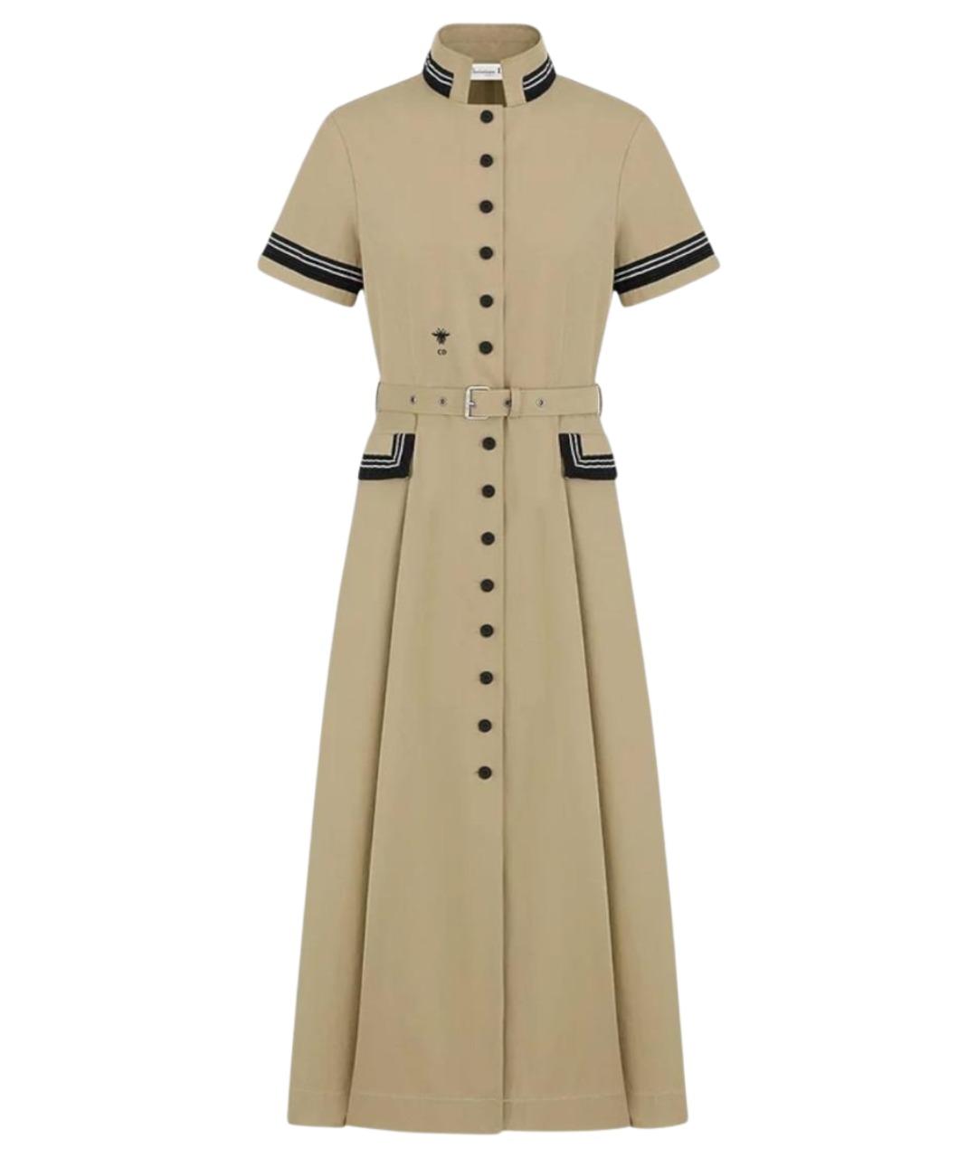 CHRISTIAN DIOR Бежевое хлопковое повседневное платье, фото 1