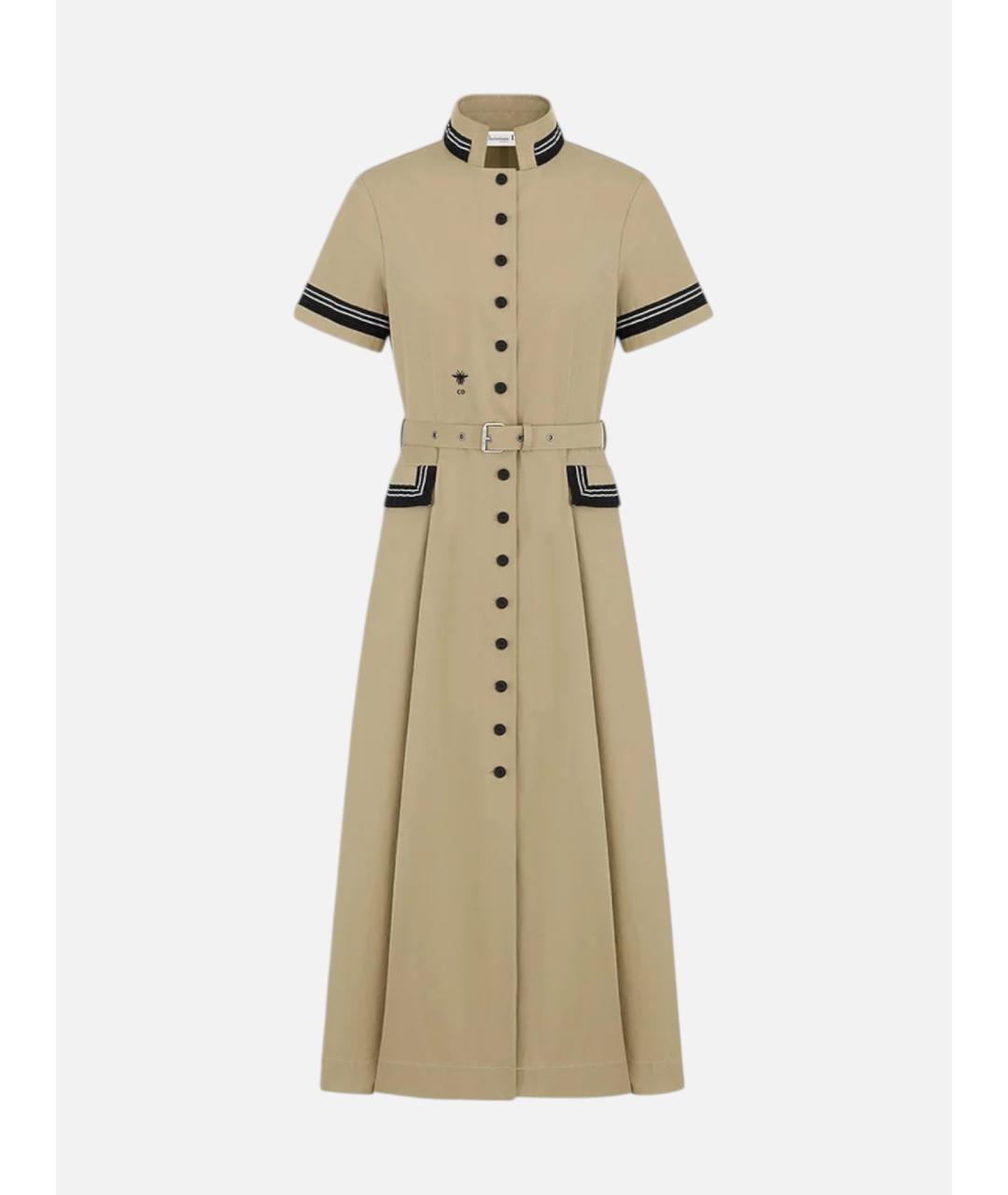 CHRISTIAN DIOR Бежевое хлопковое повседневное платье, фото 5