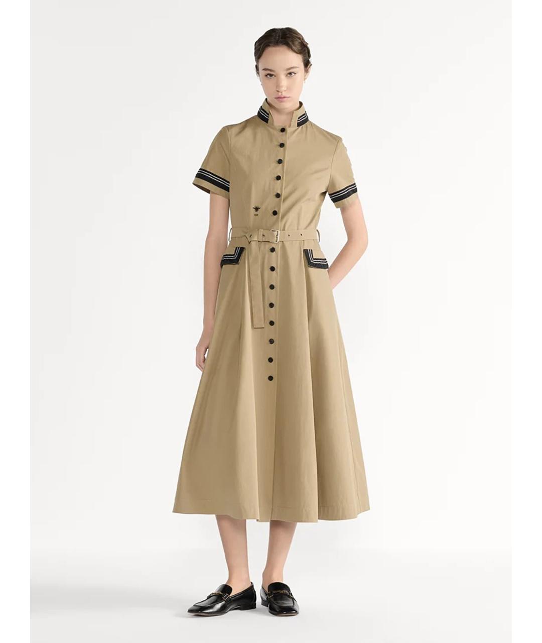 CHRISTIAN DIOR Бежевое хлопковое повседневное платье, фото 2