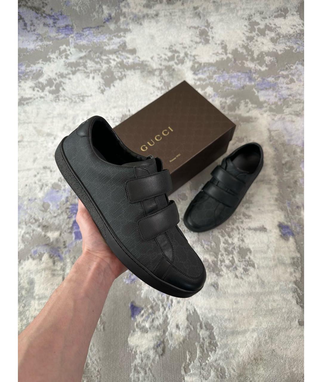 GUCCI Антрацитовые кожаные низкие кроссовки / кеды, фото 7