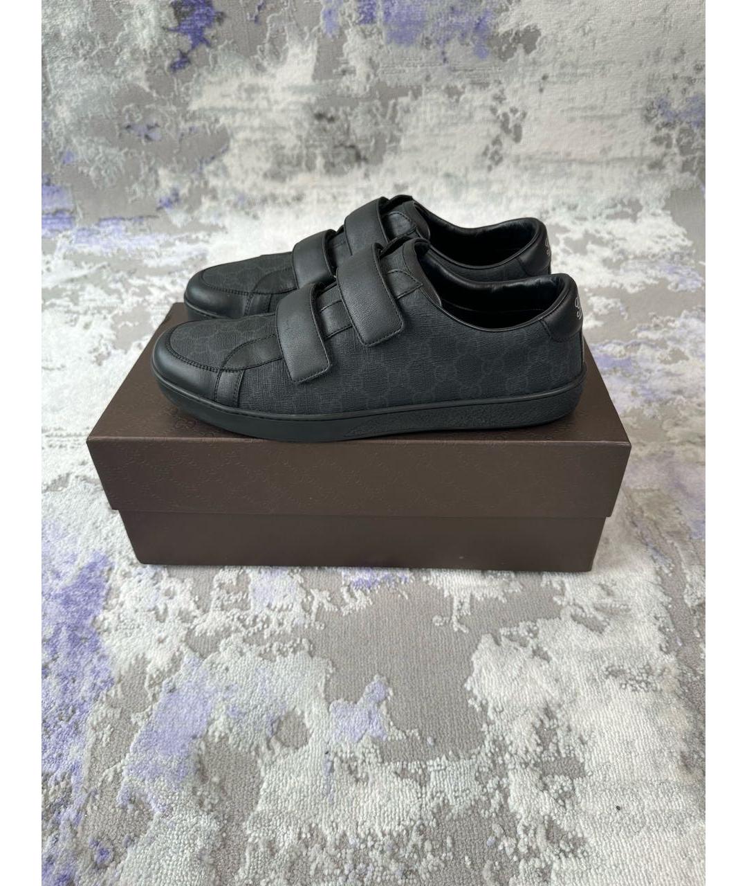 GUCCI Антрацитовые кожаные низкие кроссовки / кеды, фото 3