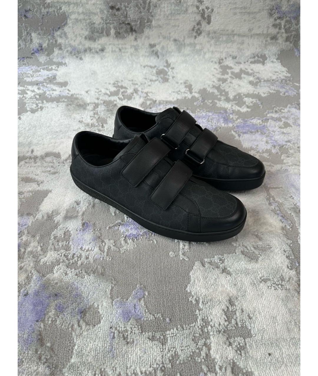 GUCCI Антрацитовые кожаные низкие кроссовки / кеды, фото 6