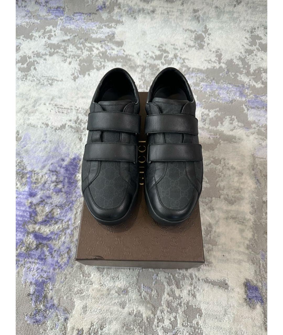 GUCCI Антрацитовые кожаные низкие кроссовки / кеды, фото 2