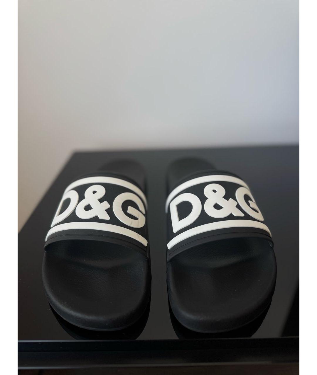 DOLCE&GABBANA Черные резиновые шлепанцы, фото 2