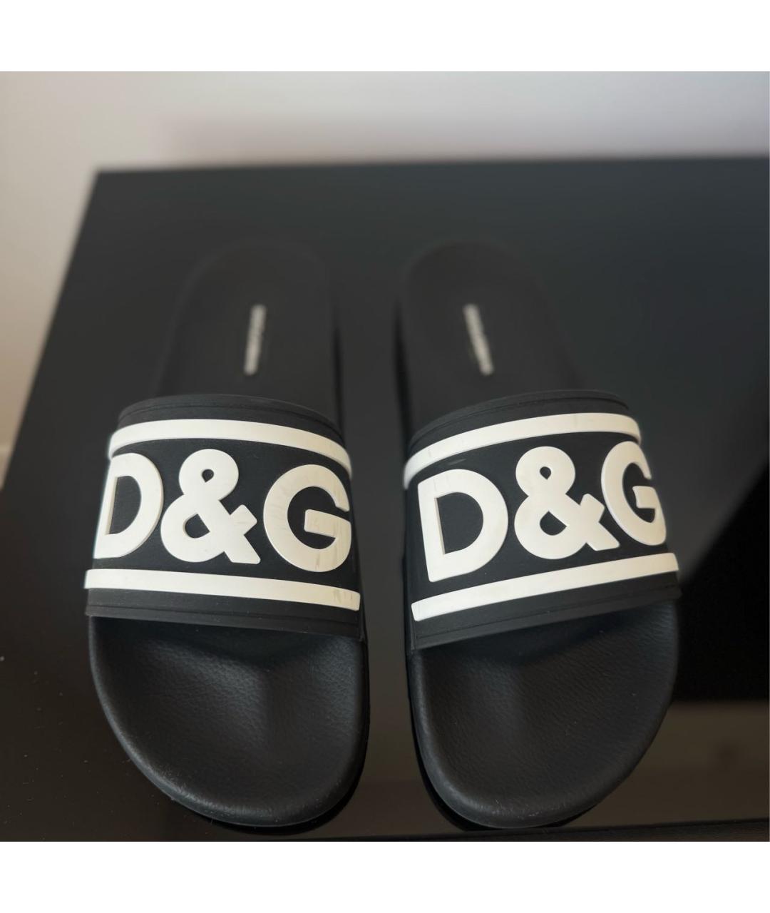 DOLCE&GABBANA Черные резиновые шлепанцы, фото 3