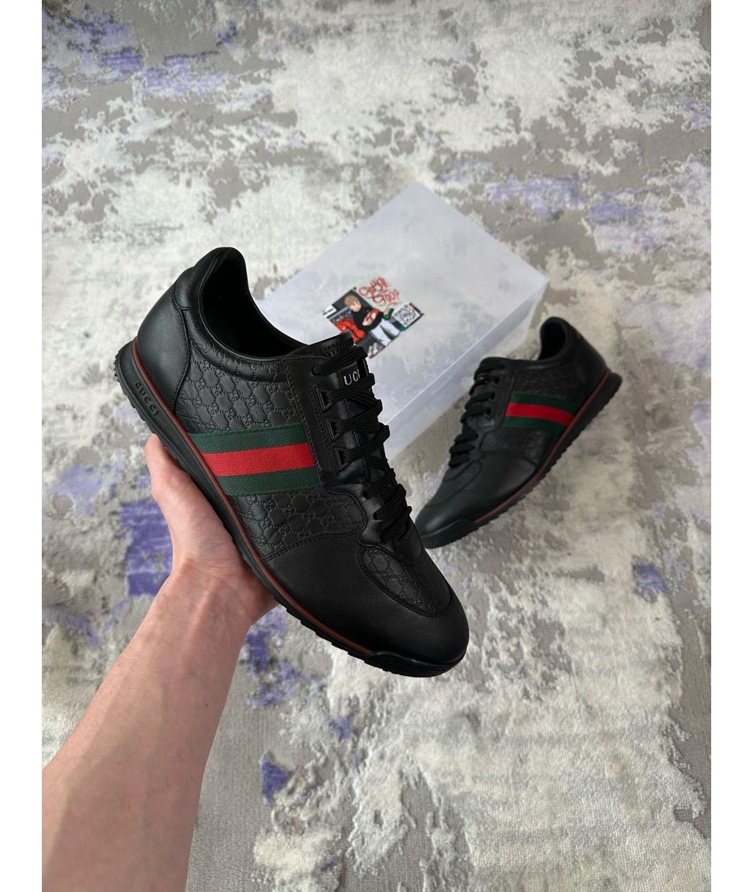 GUCCI Черные кожаные низкие кроссовки / кеды, фото 9