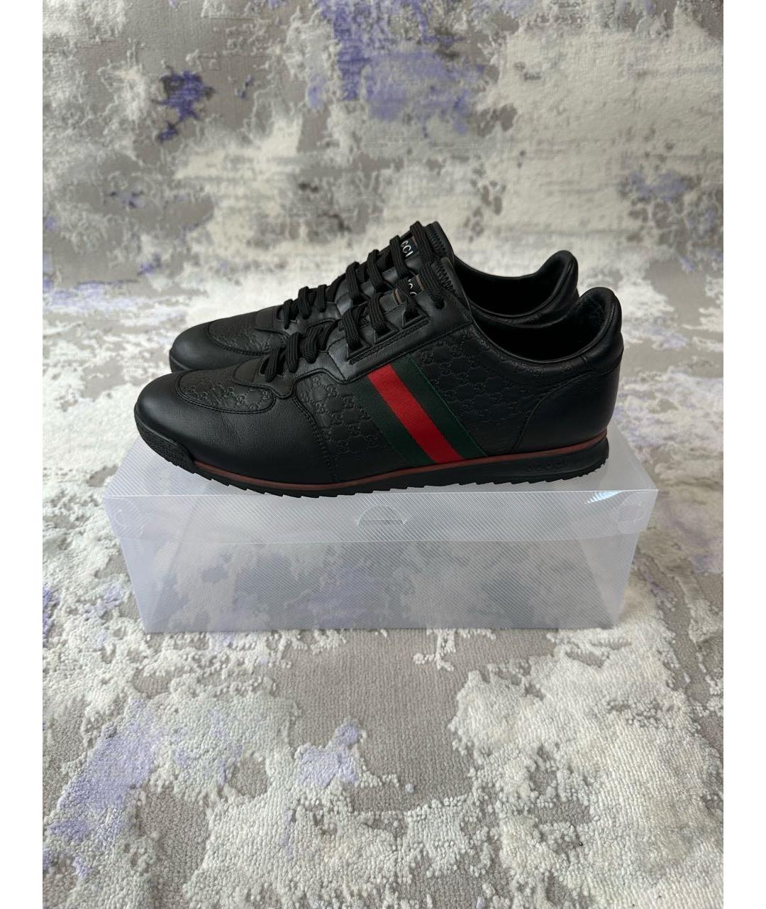 GUCCI Черные кожаные низкие кроссовки / кеды, фото 3