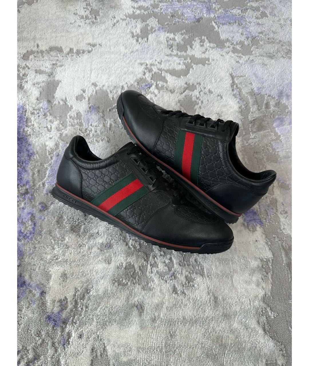 GUCCI Черные кожаные низкие кроссовки / кеды, фото 6