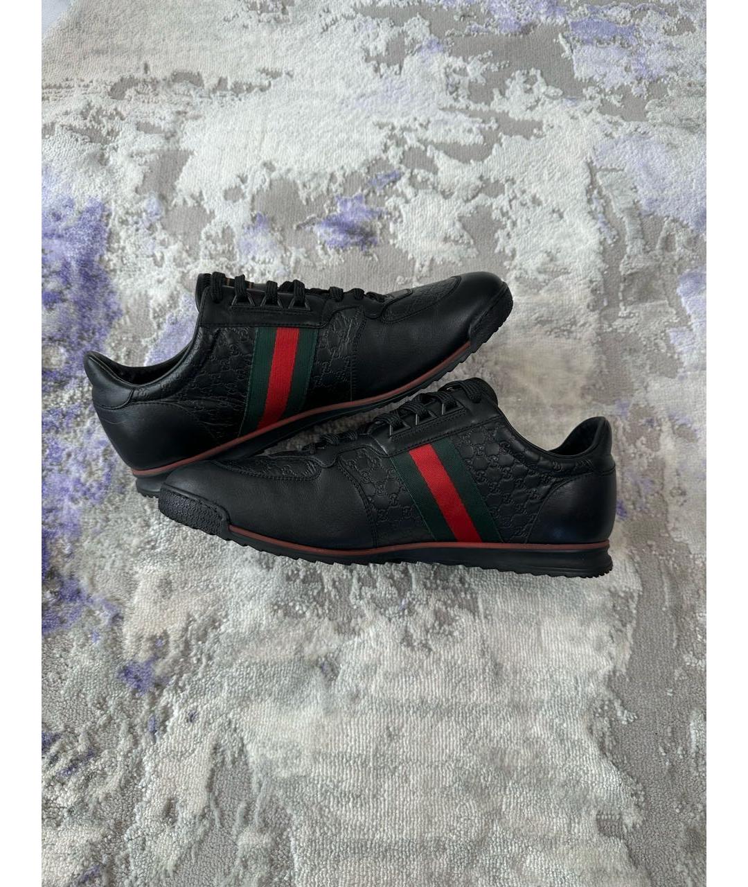 GUCCI Черные кожаные низкие кроссовки / кеды, фото 7