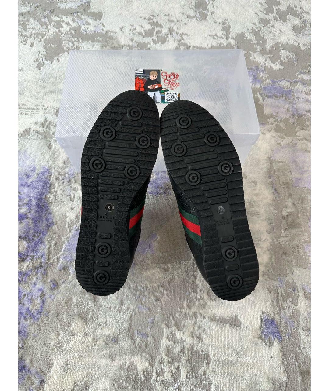 GUCCI Черные кожаные низкие кроссовки / кеды, фото 8