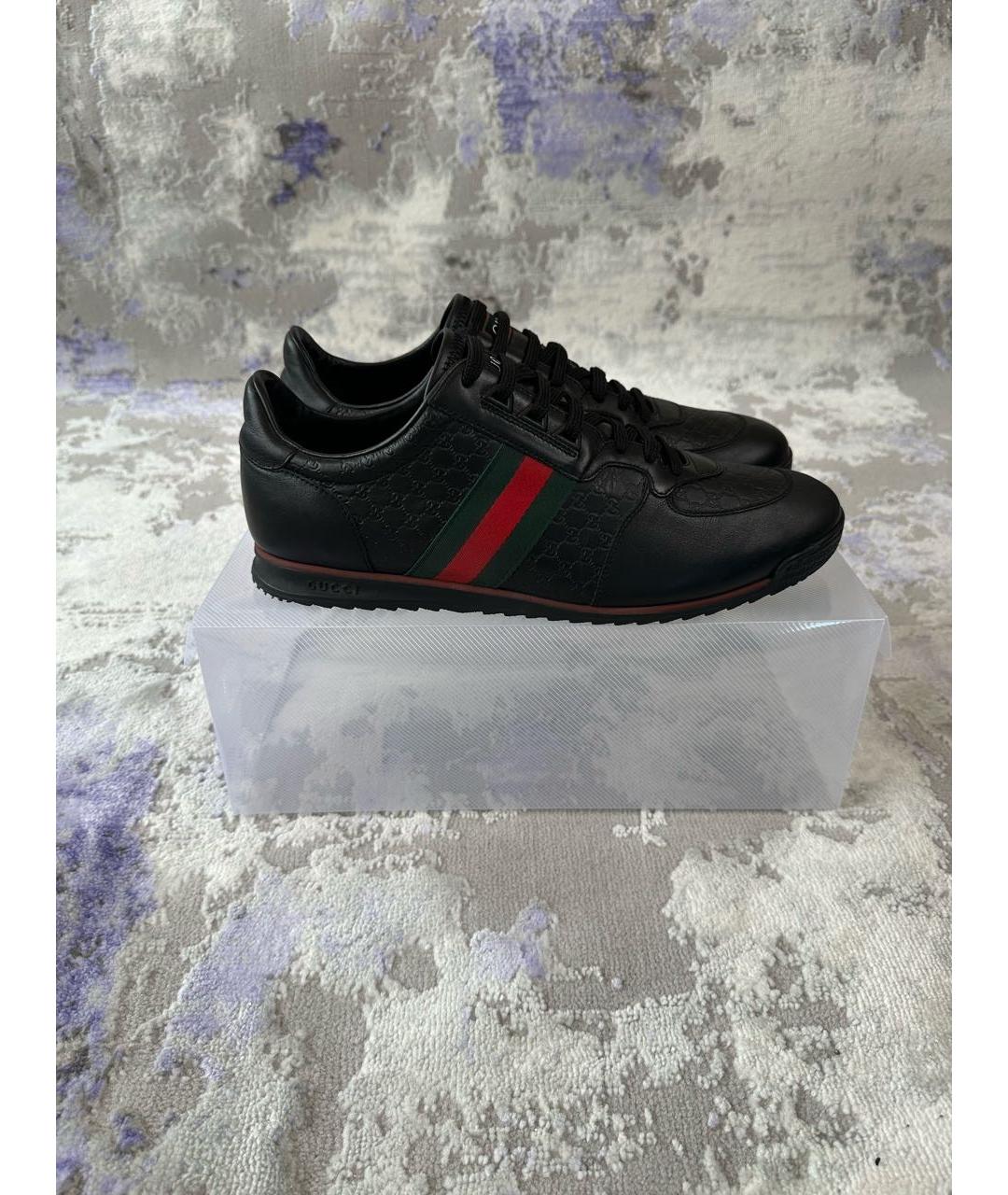 GUCCI Черные кожаные низкие кроссовки / кеды, фото 4