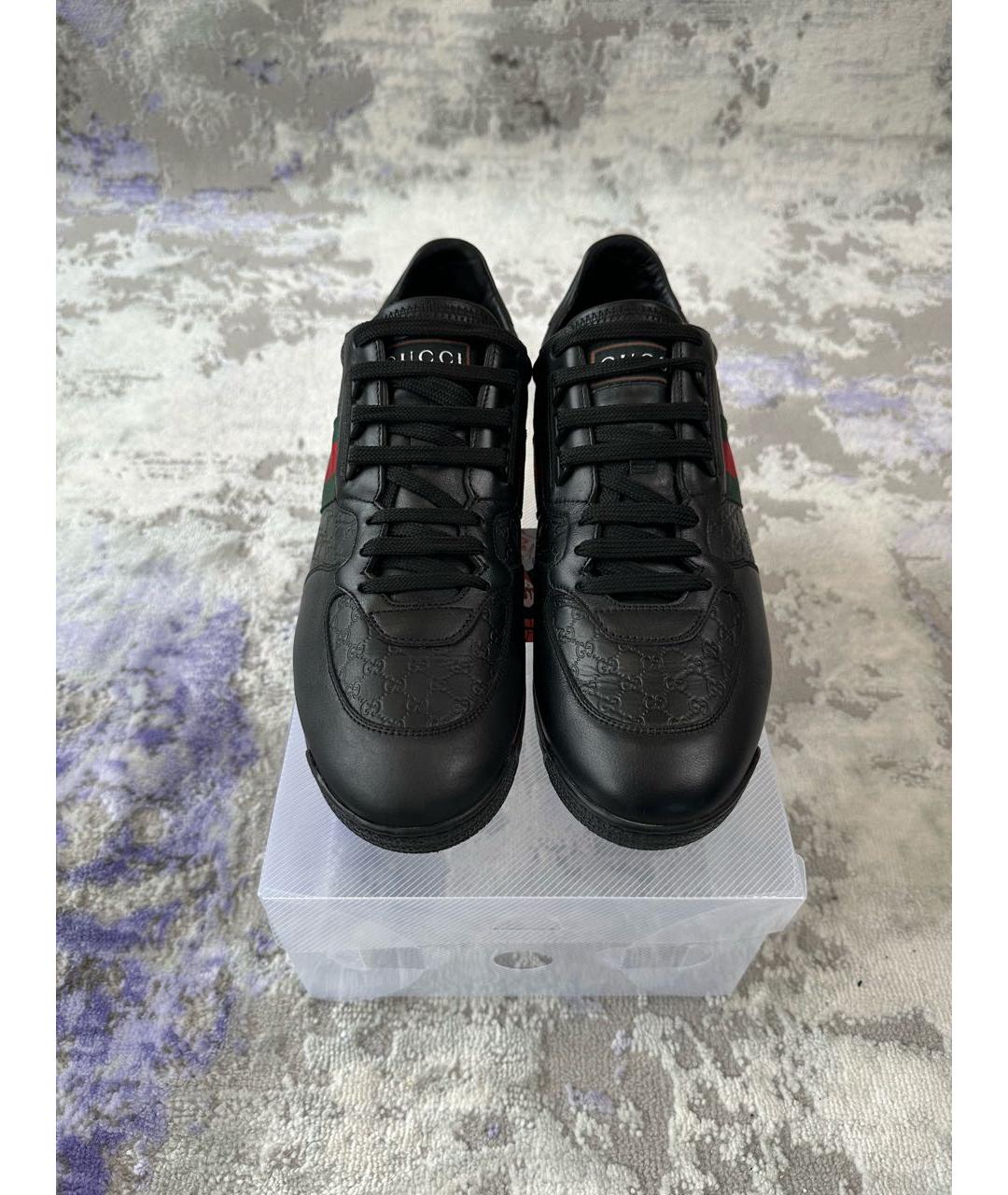 GUCCI Черные кожаные низкие кроссовки / кеды, фото 2