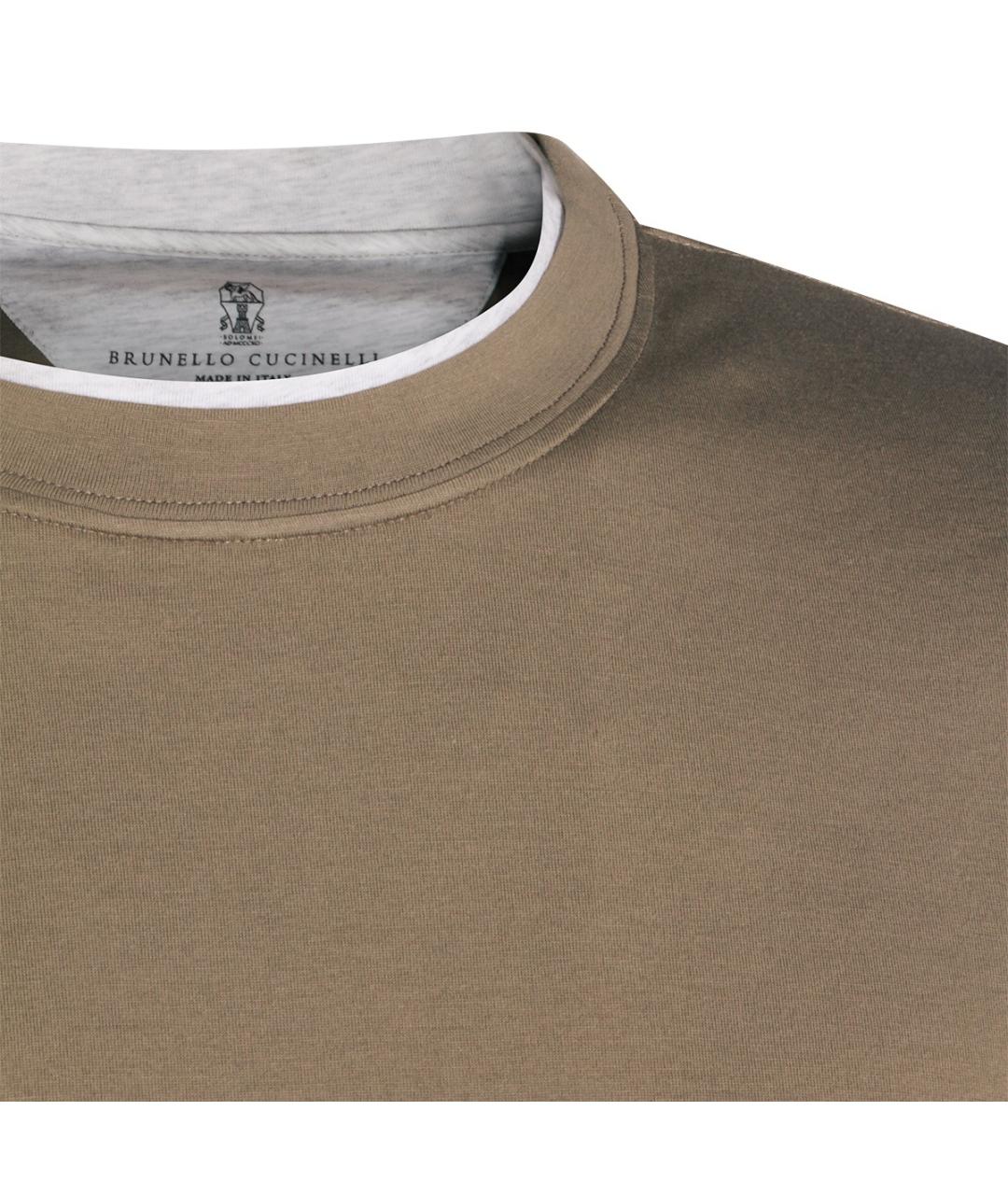 BRUNELLO CUCINELLI Коричневая хлопковая футболка, фото 4