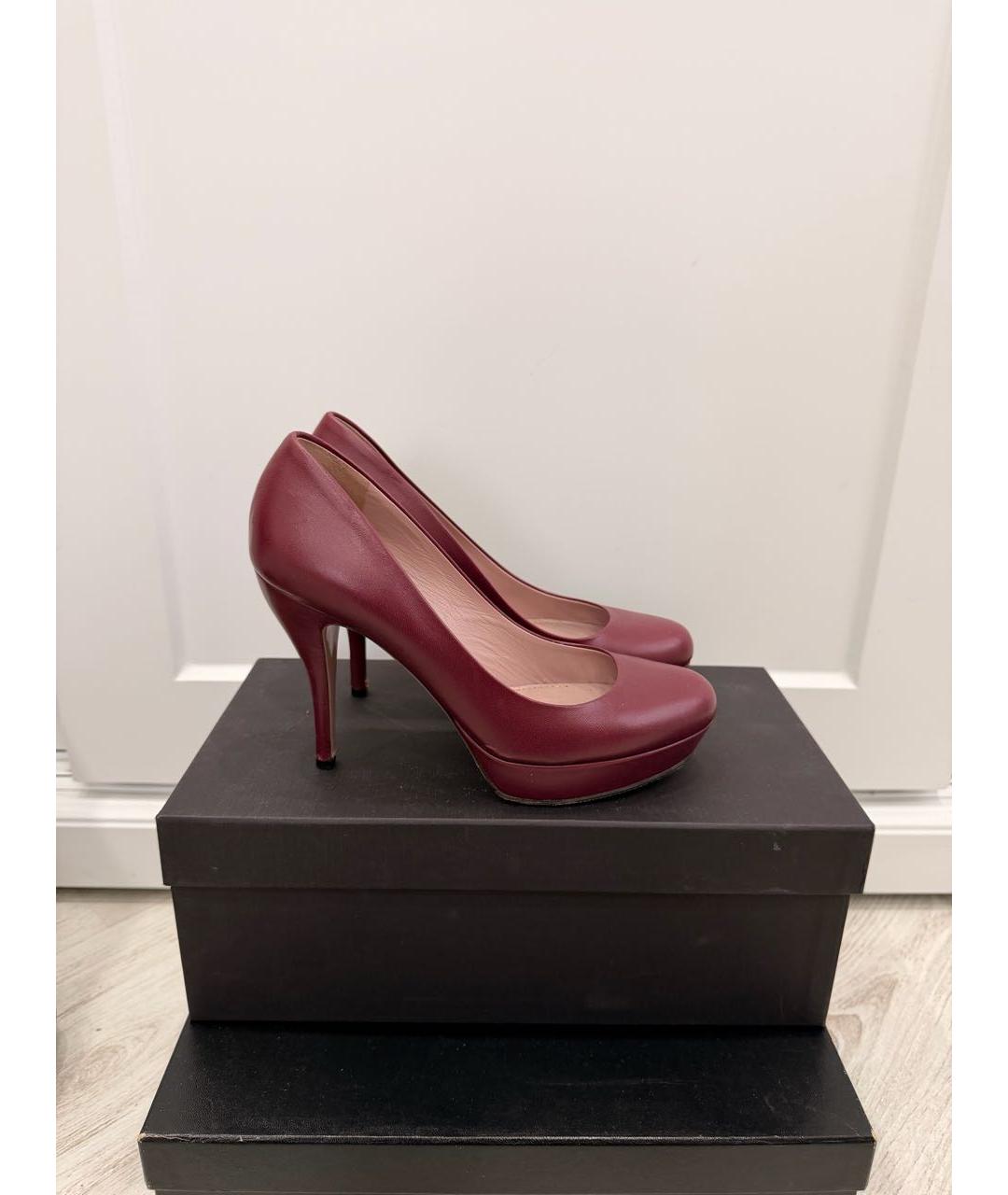 GUCCI Бордовые кожаные туфли, фото 8