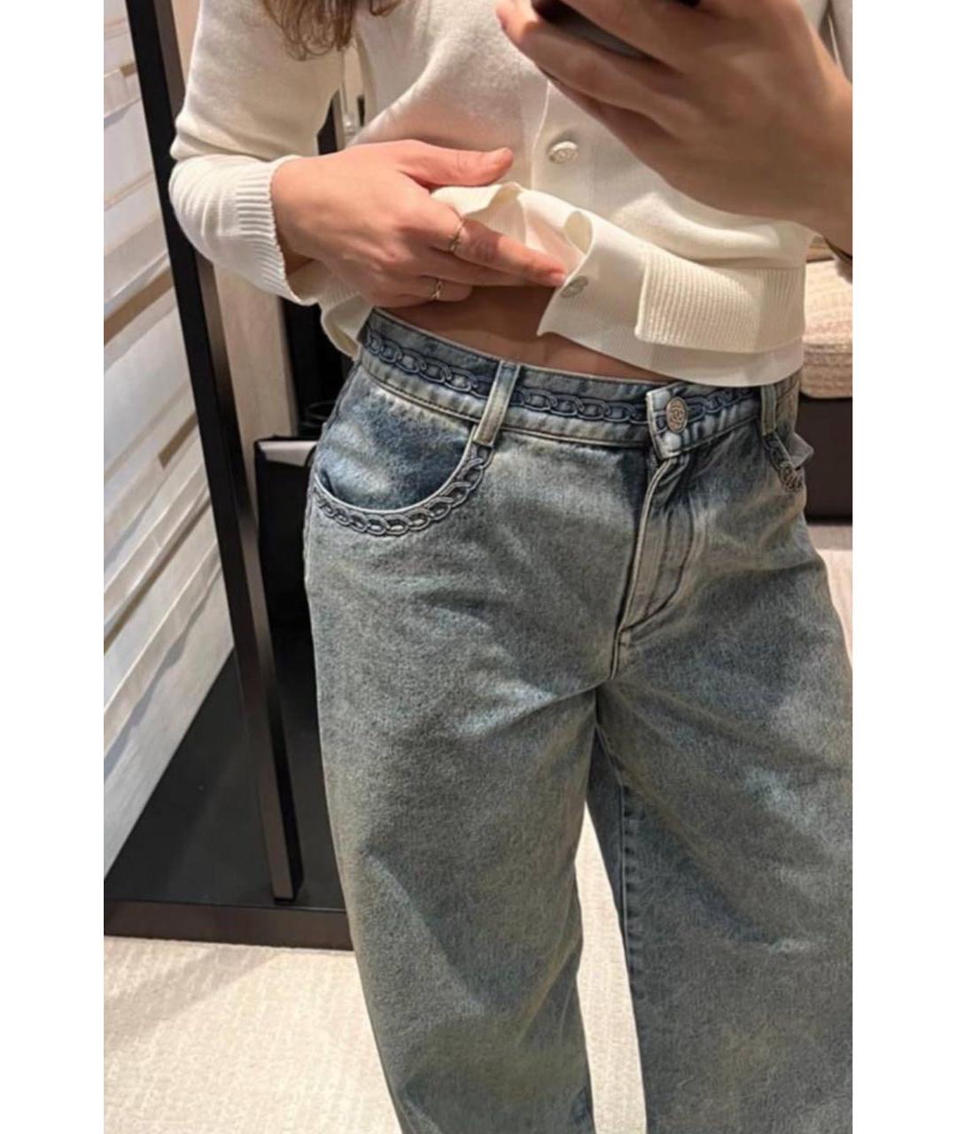 CHANEL Голубые хлопковые прямые джинсы, фото 3