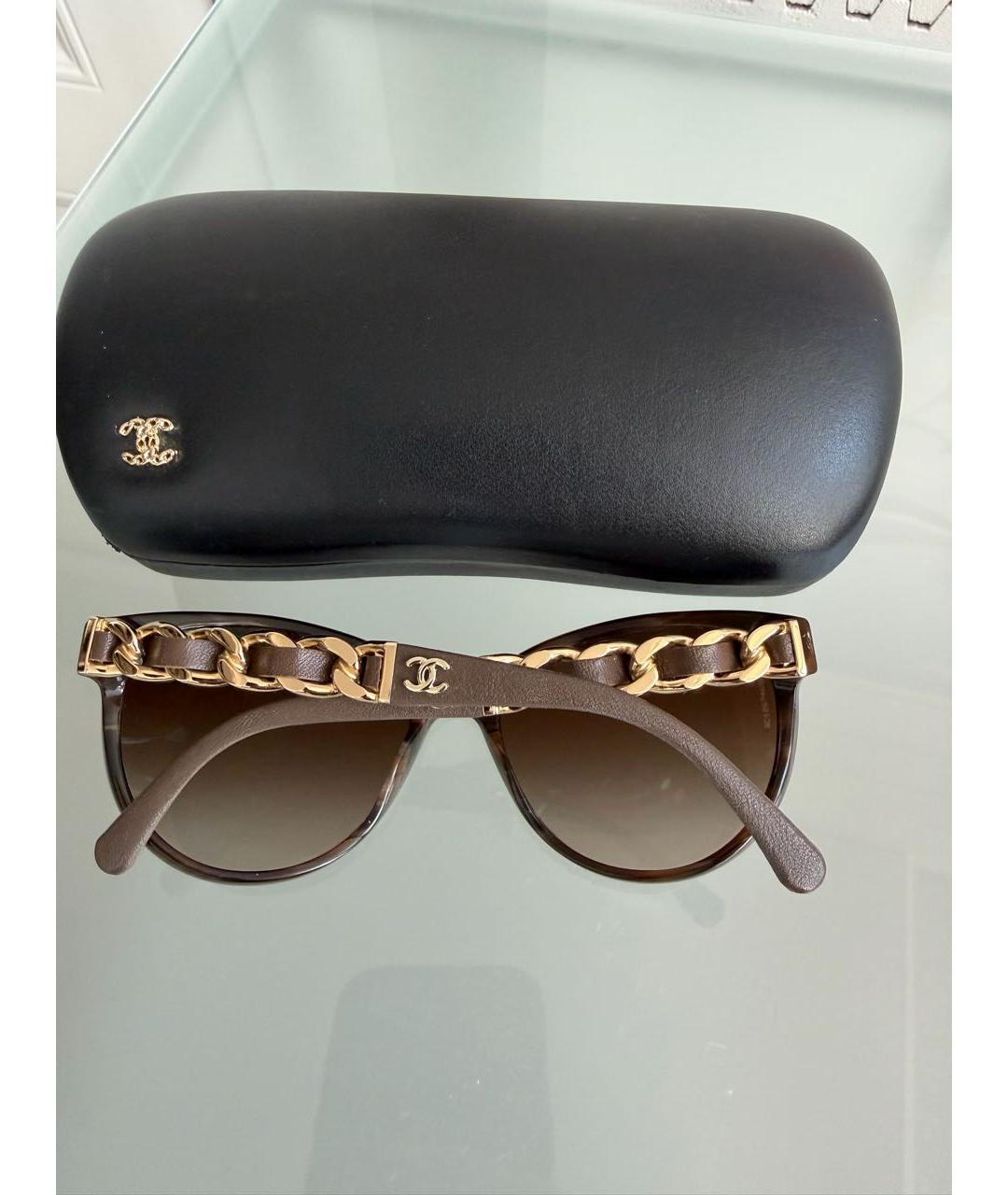 CHANEL Коричневые пластиковые солнцезащитные очки, фото 4