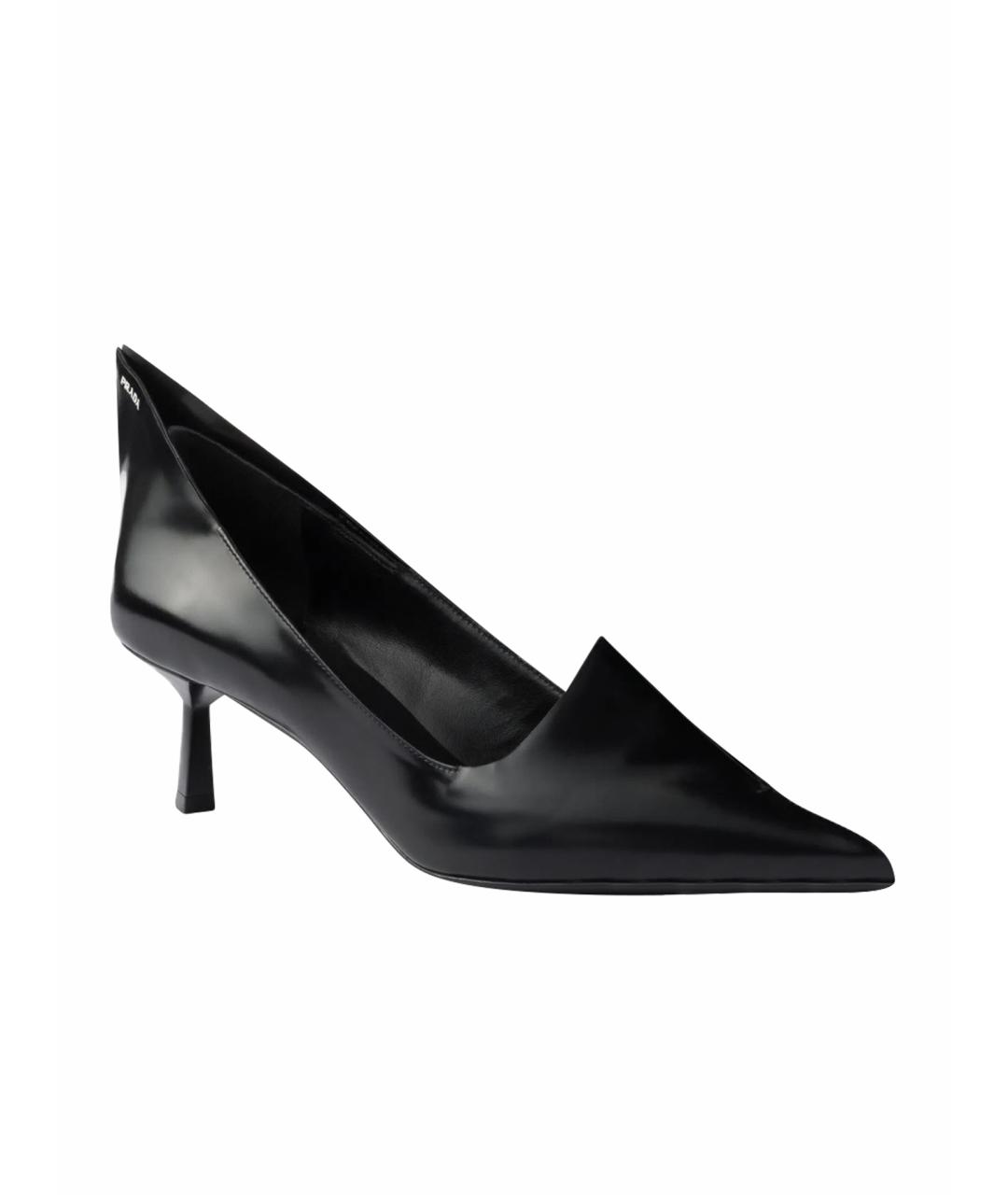 PRADA Черные кожаные лодочки на низком каблуке, фото 1