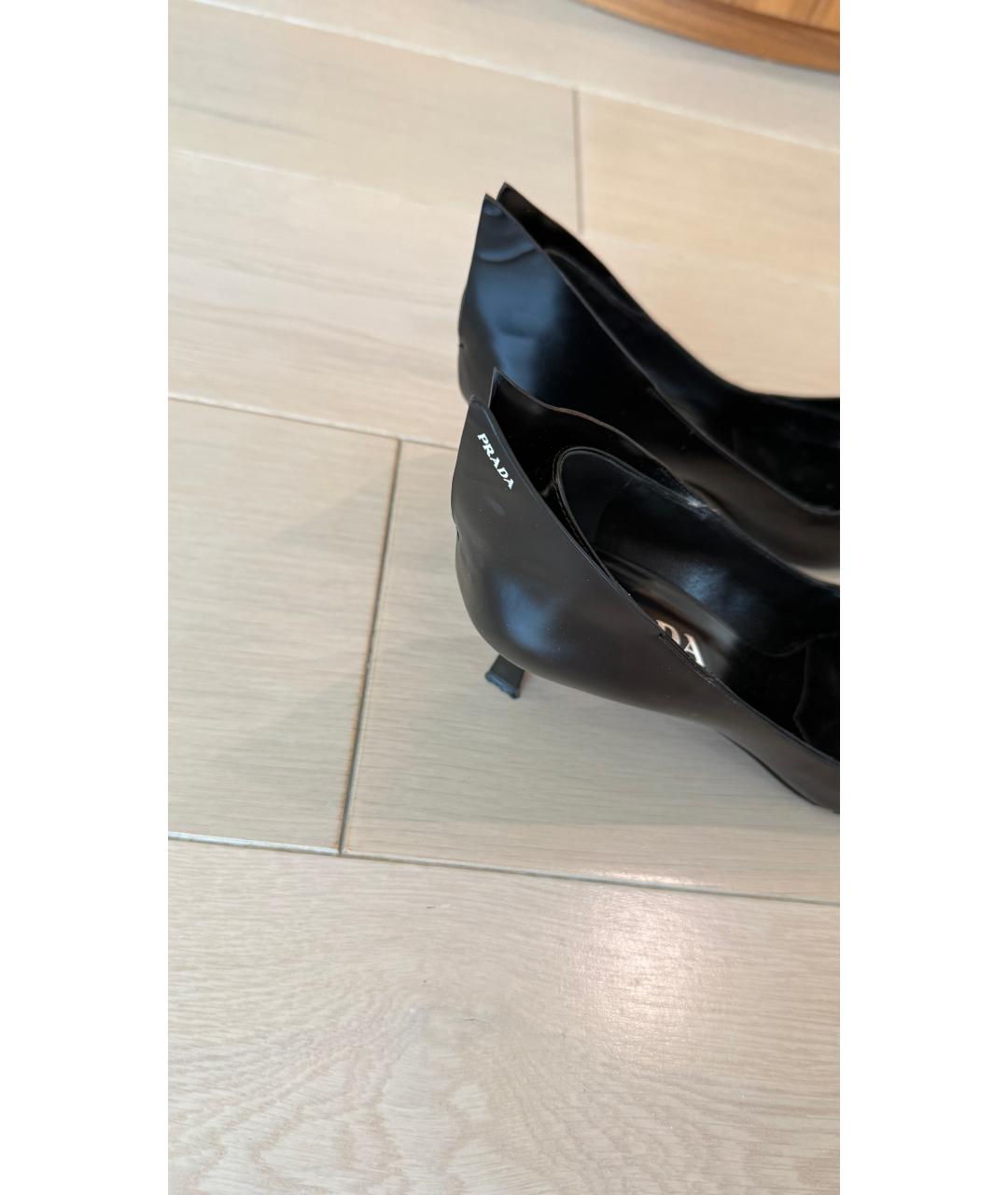 PRADA Черные кожаные лодочки на низком каблуке, фото 3