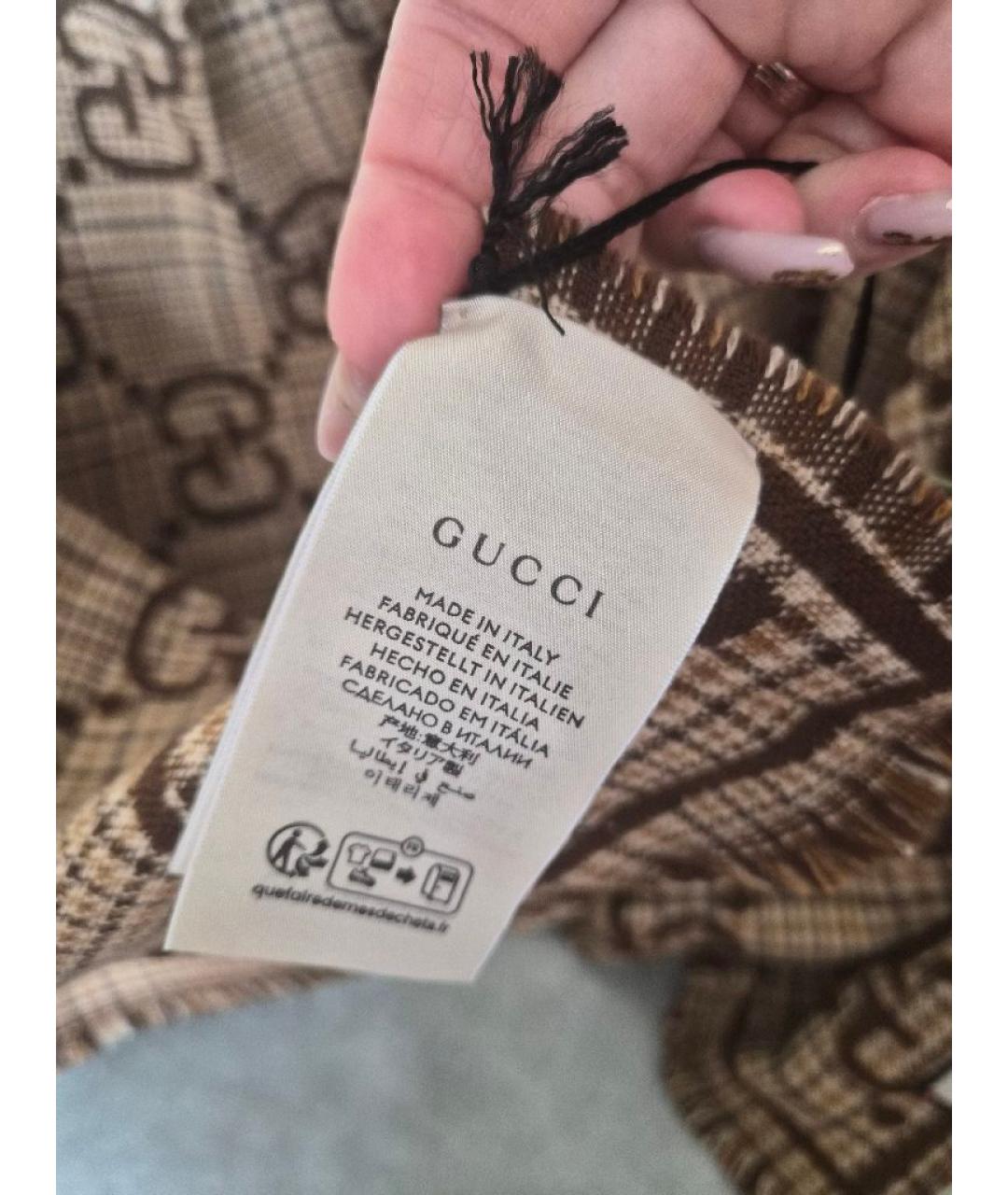 GUCCI Коричневый шерстяной шарф, фото 3