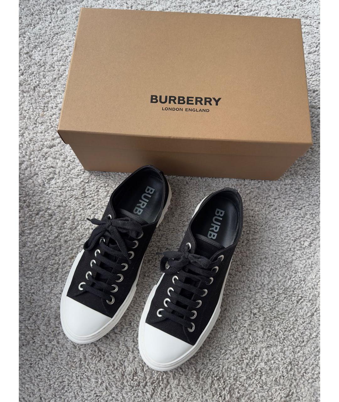 BURBERRY Черные текстильные низкие кроссовки / кеды, фото 2