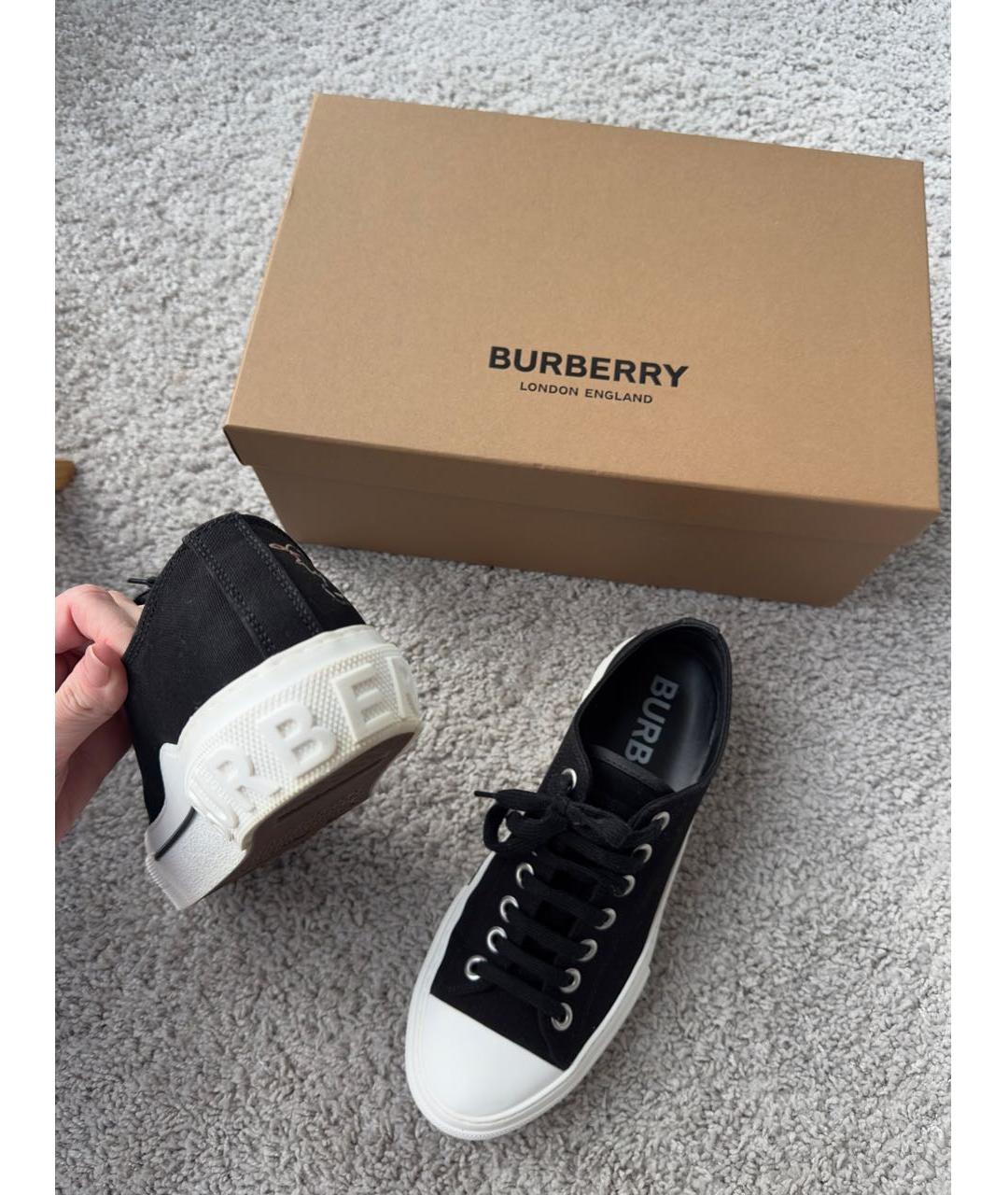 BURBERRY Черные текстильные низкие кроссовки / кеды, фото 3