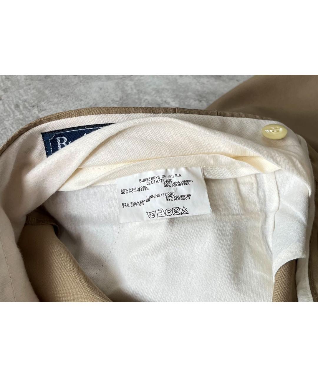 BURBERRY Бежевые шерстяные классические брюки, фото 8