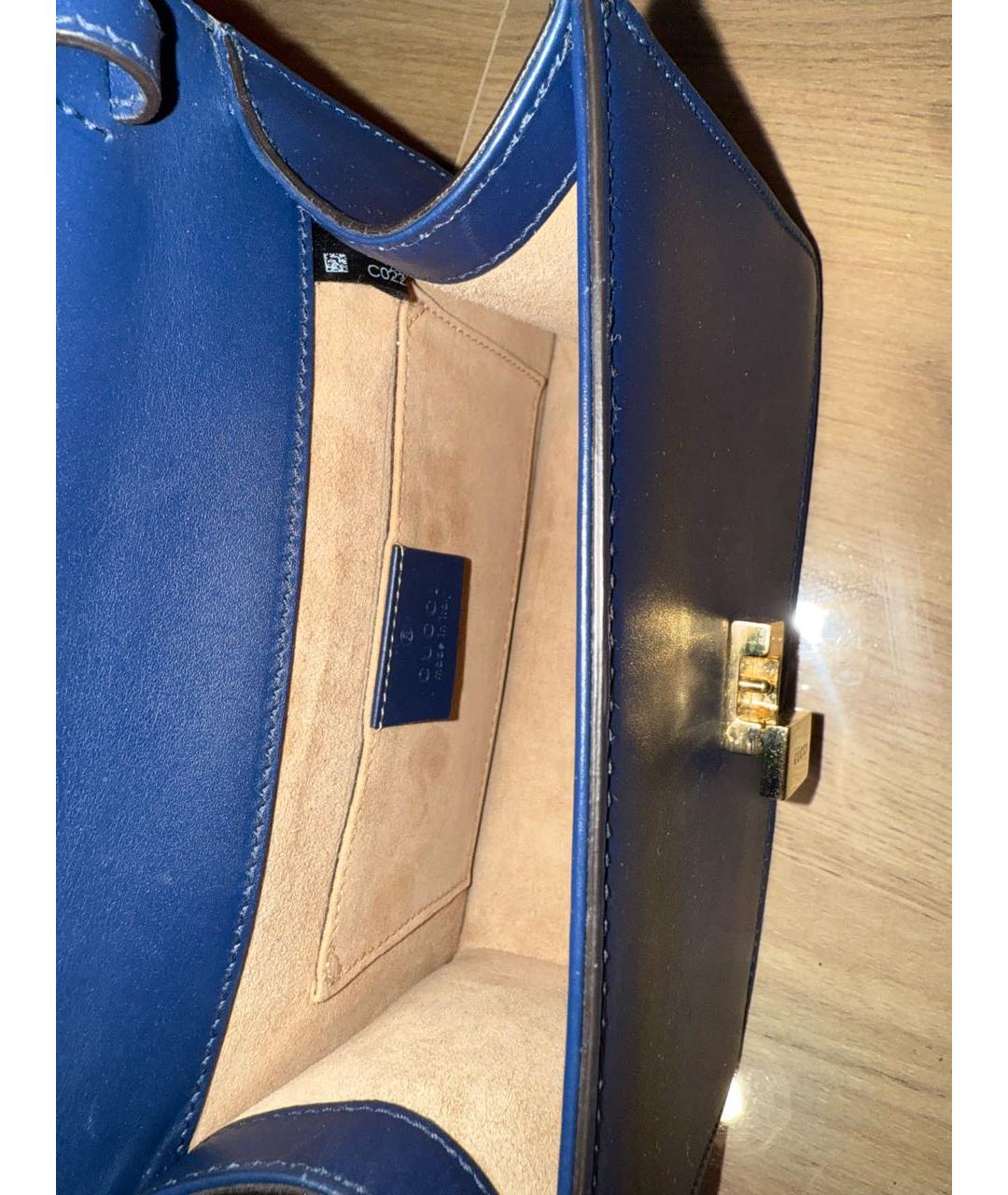 GUCCI Синяя кожаная сумка с короткими ручками, фото 4