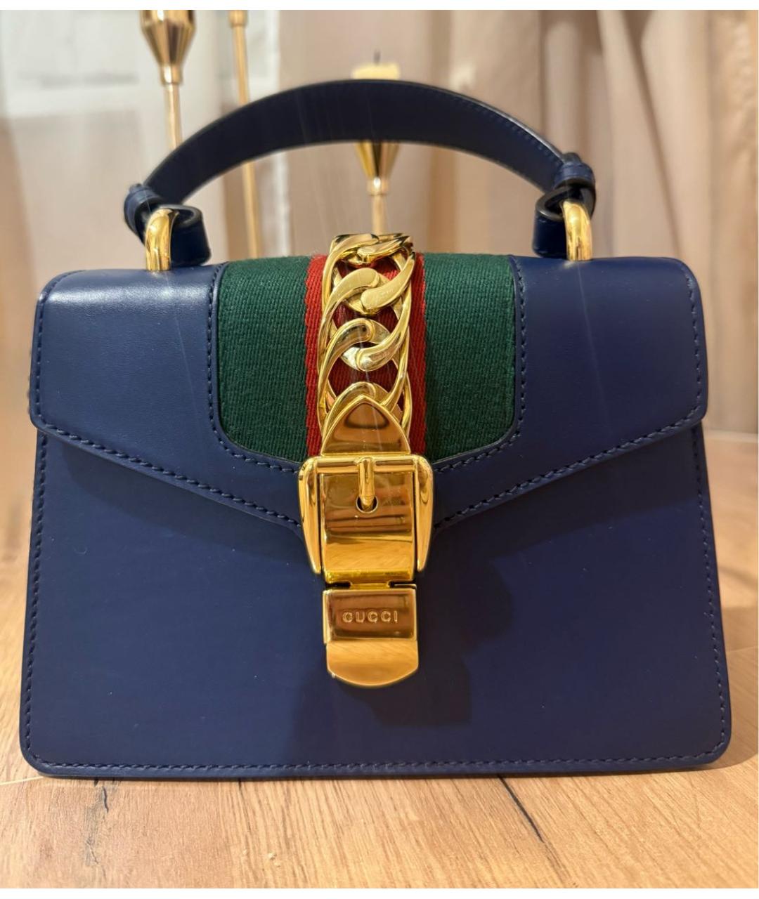 GUCCI Синяя кожаная сумка с короткими ручками, фото 6