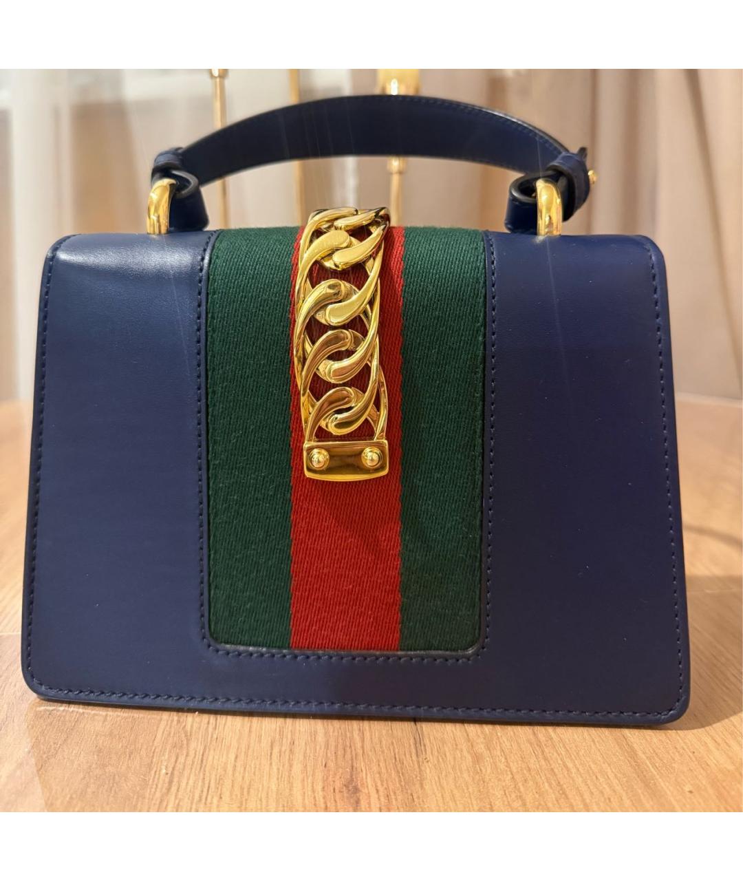 GUCCI Синяя кожаная сумка с короткими ручками, фото 3