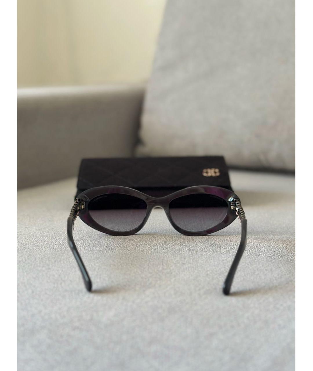 CHANEL Антрацитовые пластиковые солнцезащитные очки, фото 4