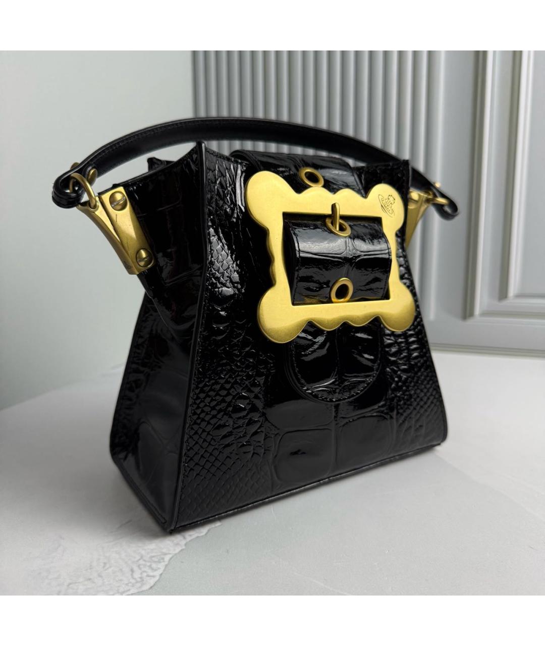 VIVIENNE WESTWOOD Черная сумка с короткими ручками из лакированной кожи, фото 3