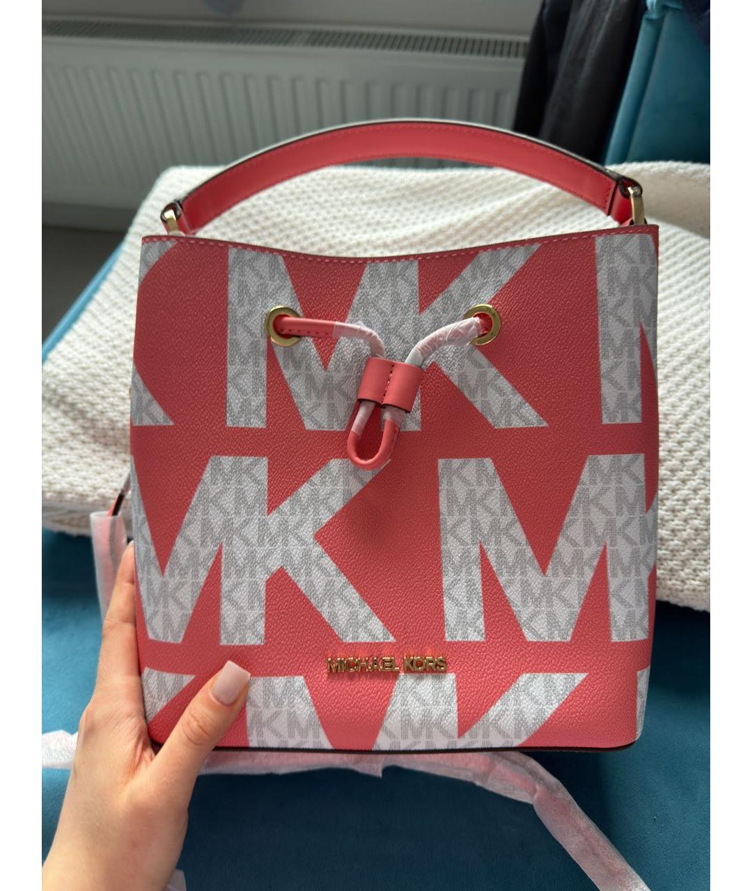 MICHAEL KORS Коралловая кожаная сумка с короткими ручками, фото 7