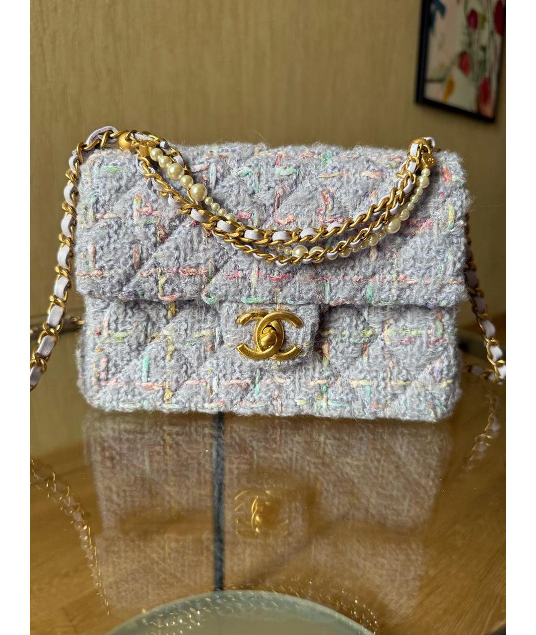 CHANEL Голубая твидовая сумка через плечо, фото 8