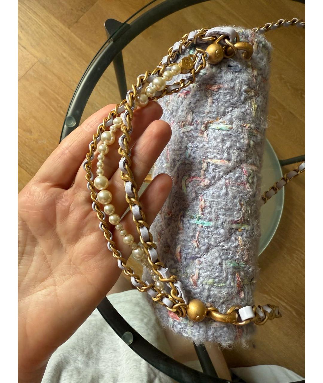 CHANEL Голубая твидовая сумка через плечо, фото 2