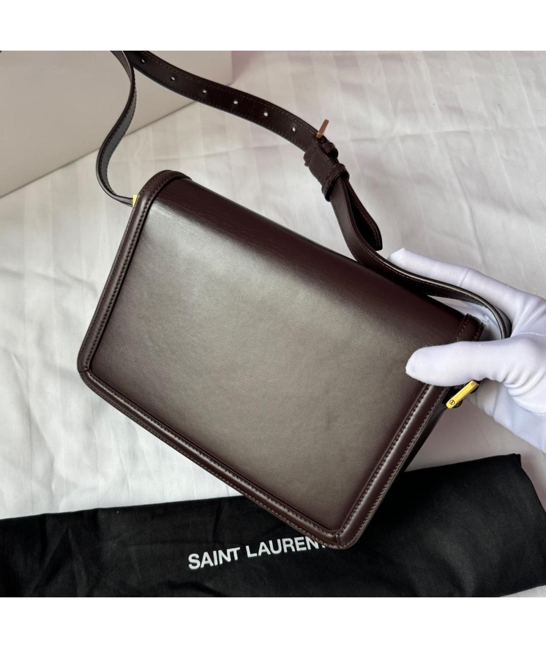 SAINT LAURENT Коричневая кожаная сумка через плечо, фото 2