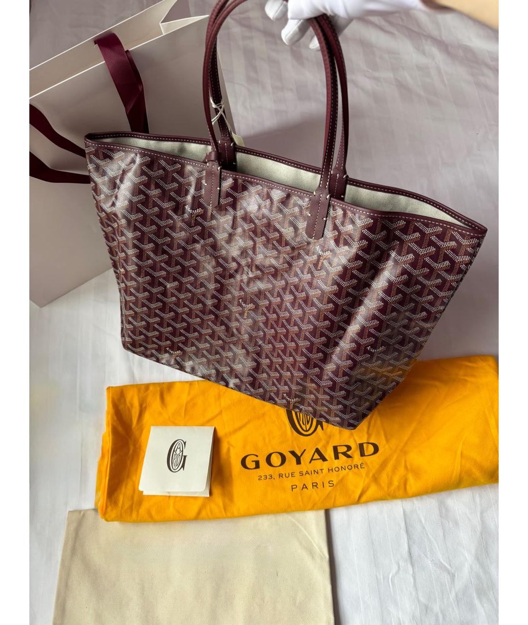 GOYARD Бордовая кожаная сумка тоут, фото 3