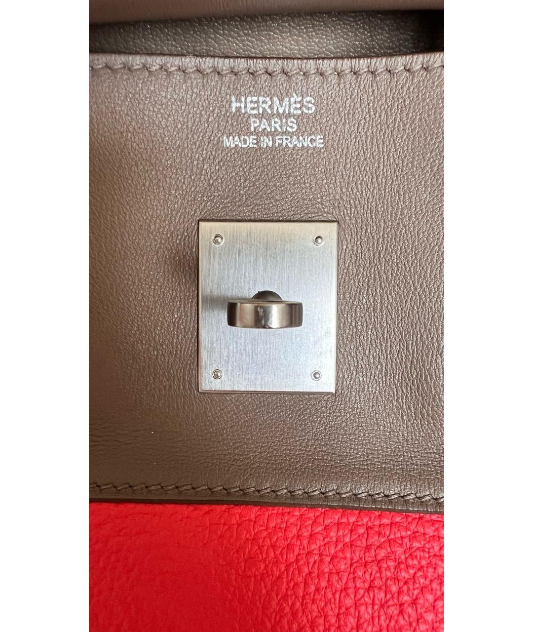 HERMES Коралловая кожаная сумка с короткими ручками, фото 6