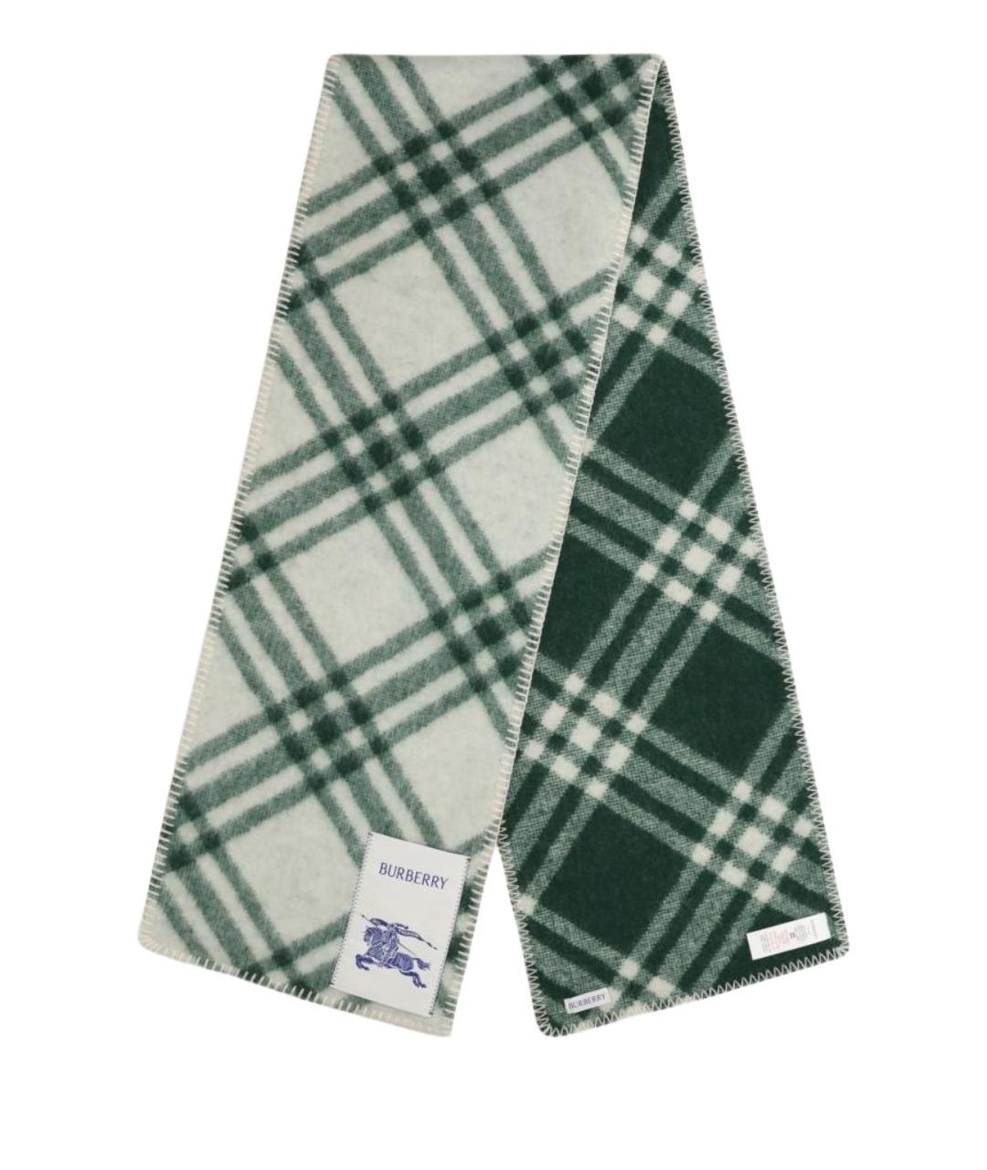BURBERRY Зеленый шерстяной шарф, фото 2