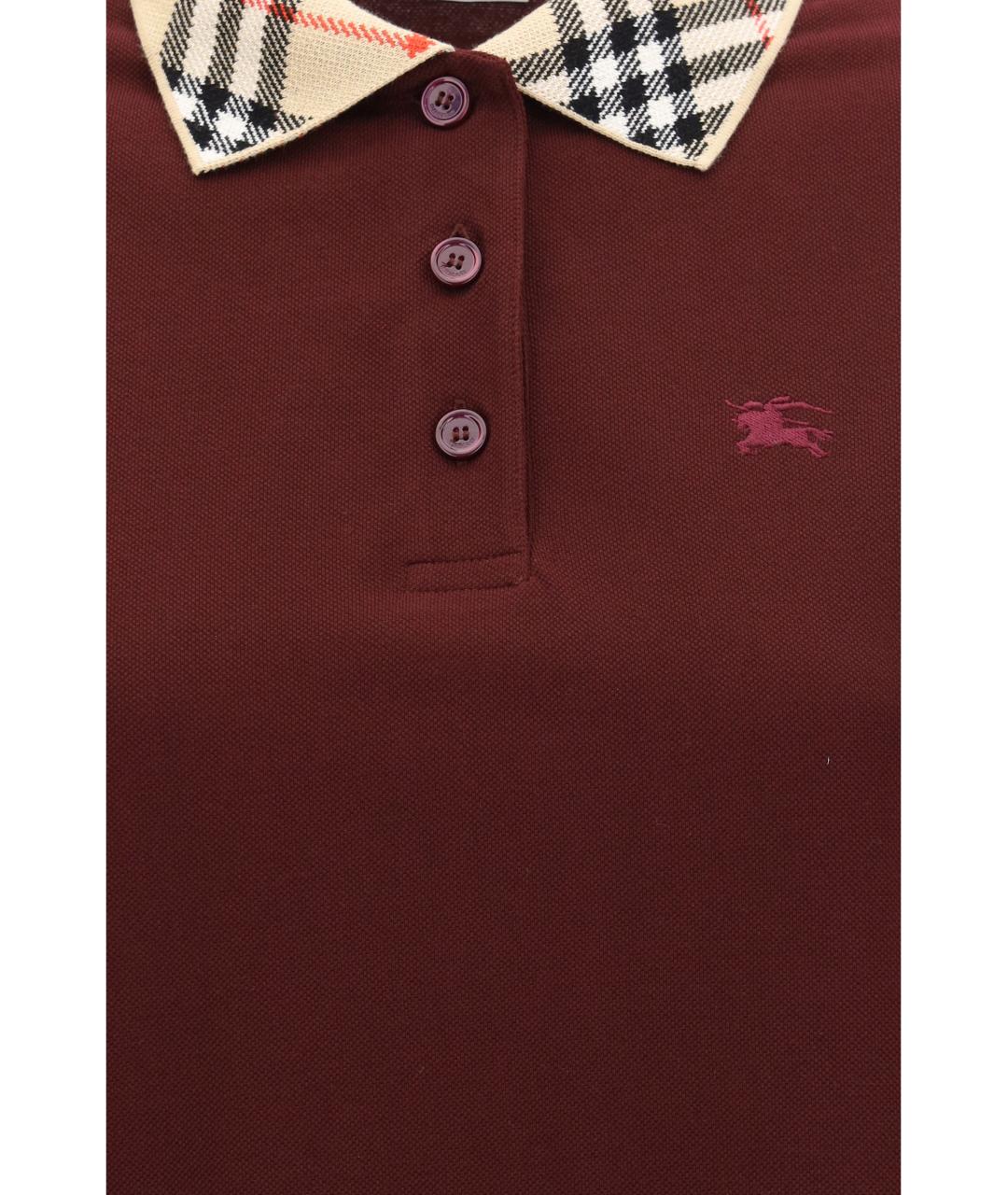 BURBERRY Бордовое хлопковое повседневное платье, фото 3