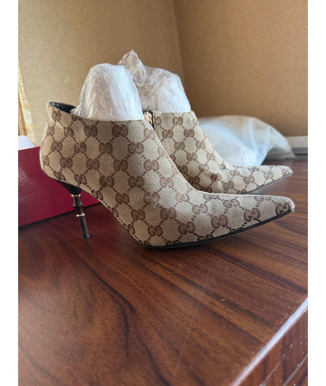 GUCCI Коричневые текстильные ботильоны, фото 5