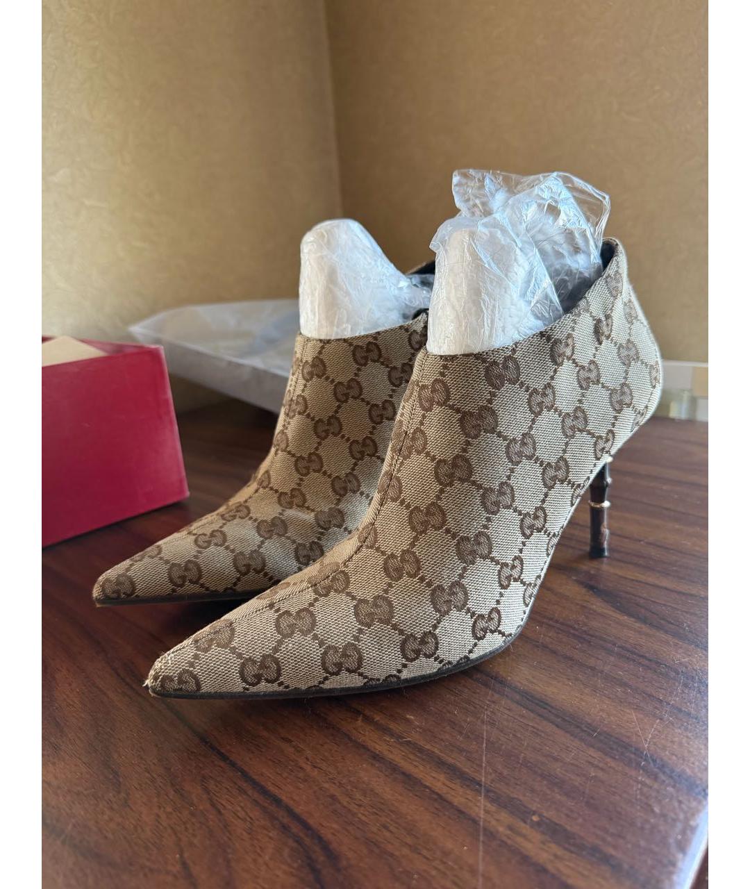 GUCCI Коричневые текстильные ботильоны, фото 2