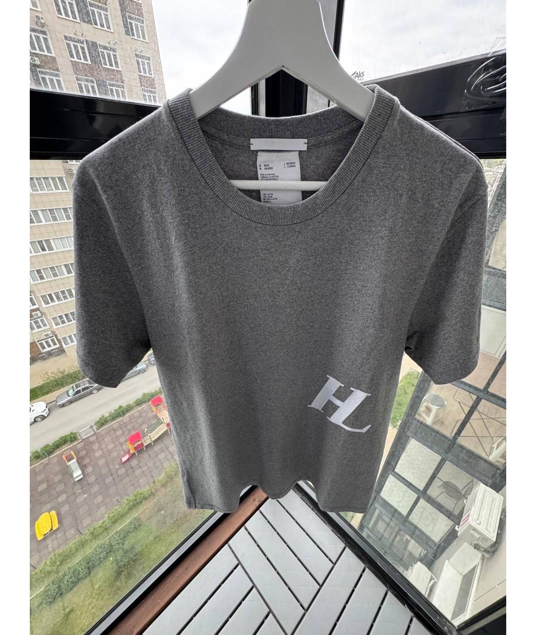 HELMUT LANG Серая хлопковая футболка, фото 3
