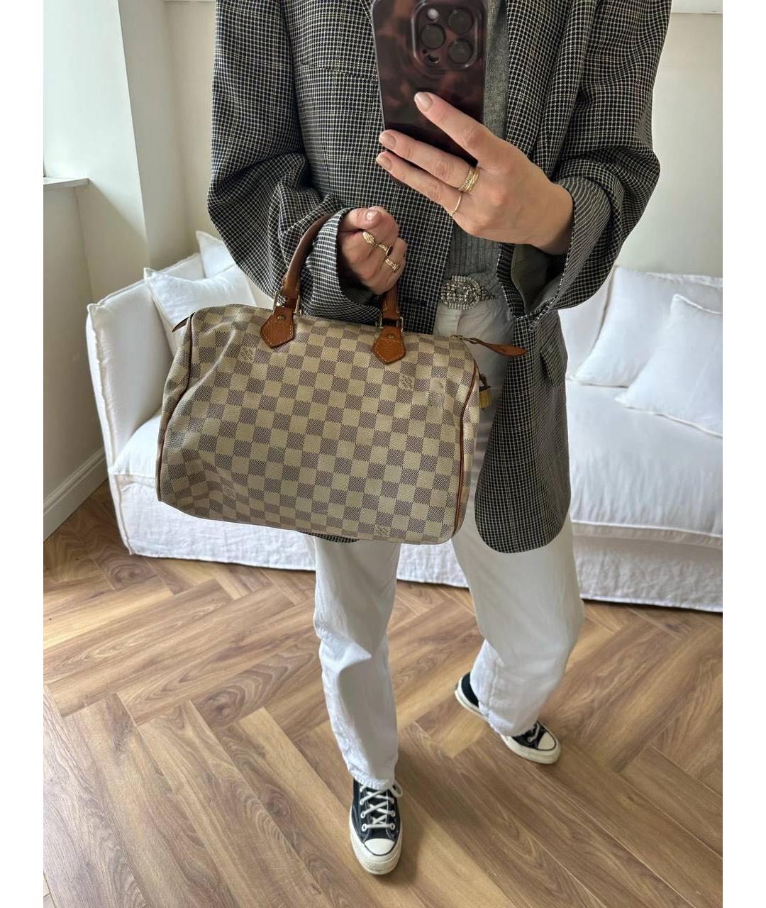 LOUIS VUITTON Бежевая кожаная сумка тоут, фото 8