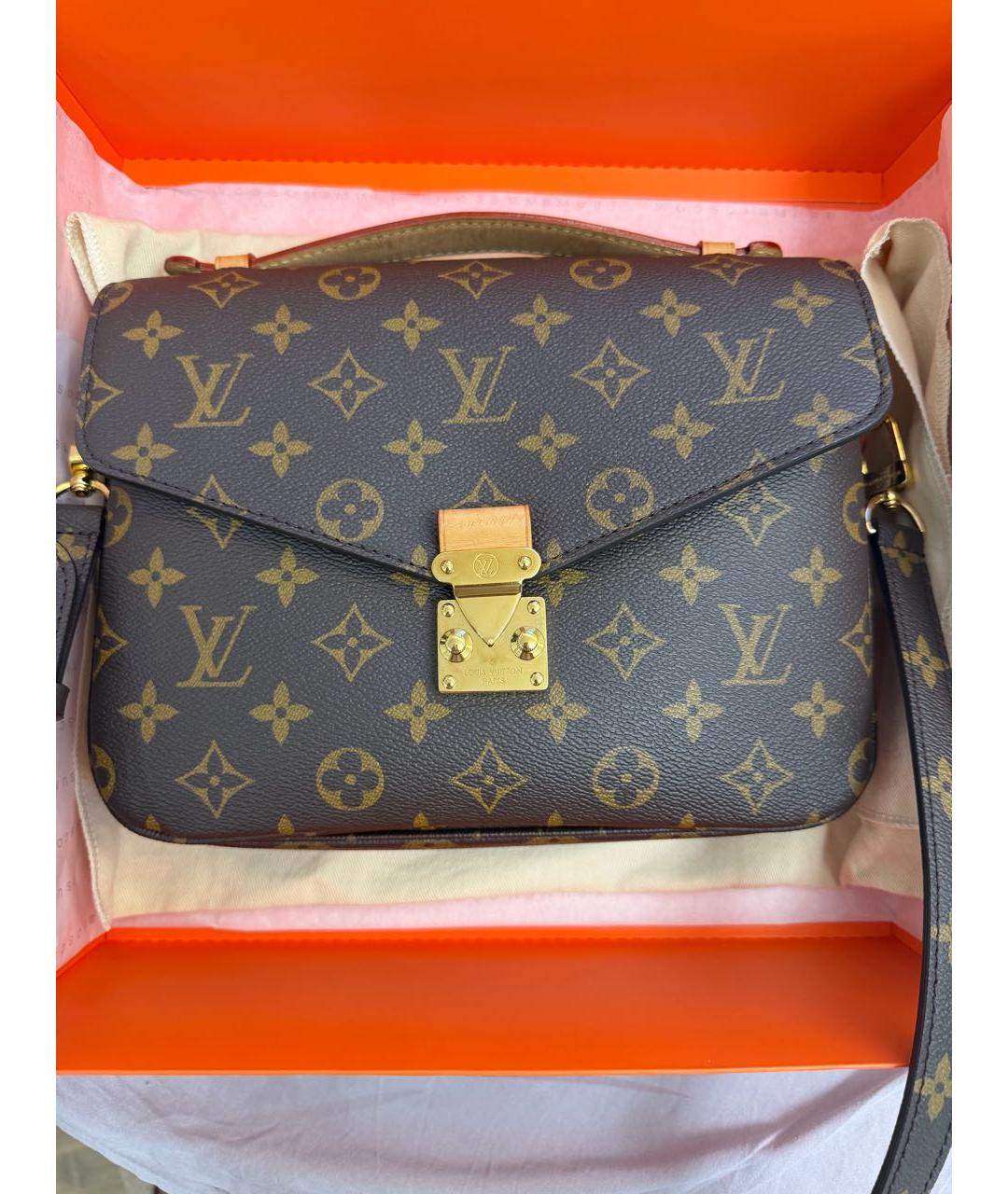LOUIS VUITTON Коричневая кожаная сумка через плечо, фото 6
