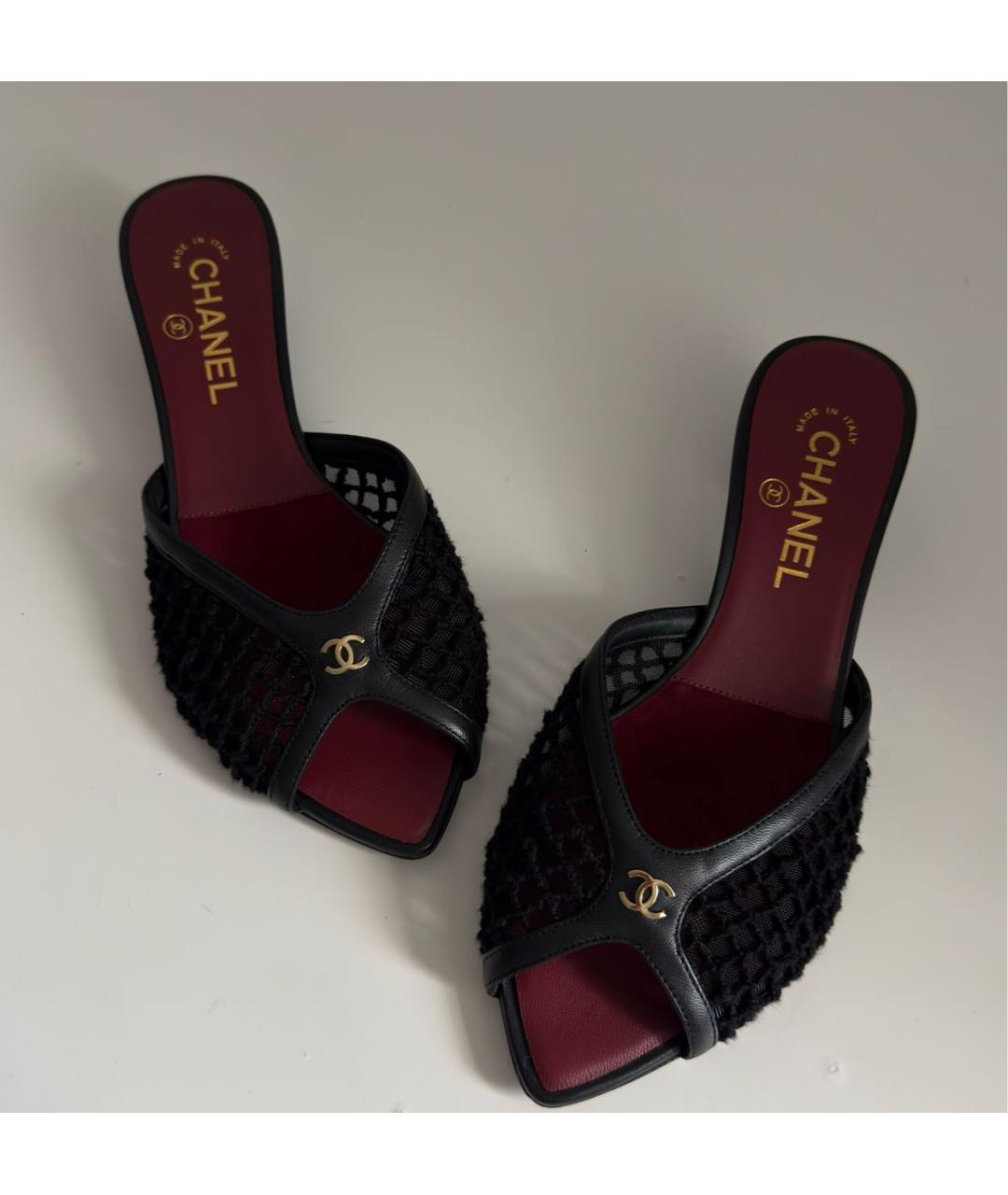 CHANEL Черные текстильные мюли, фото 5