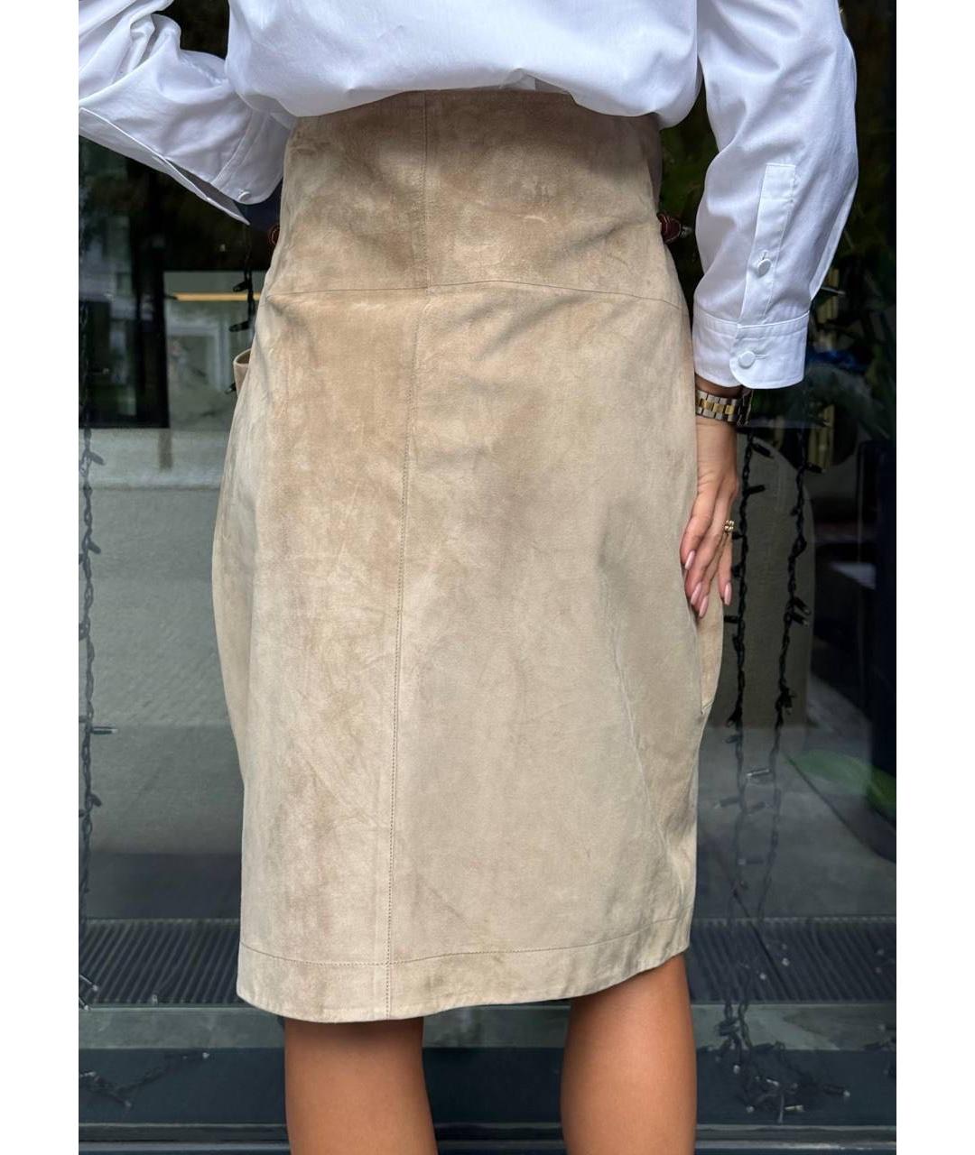 BOTTEGA VENETA Бежевая замшевая юбка миди, фото 8
