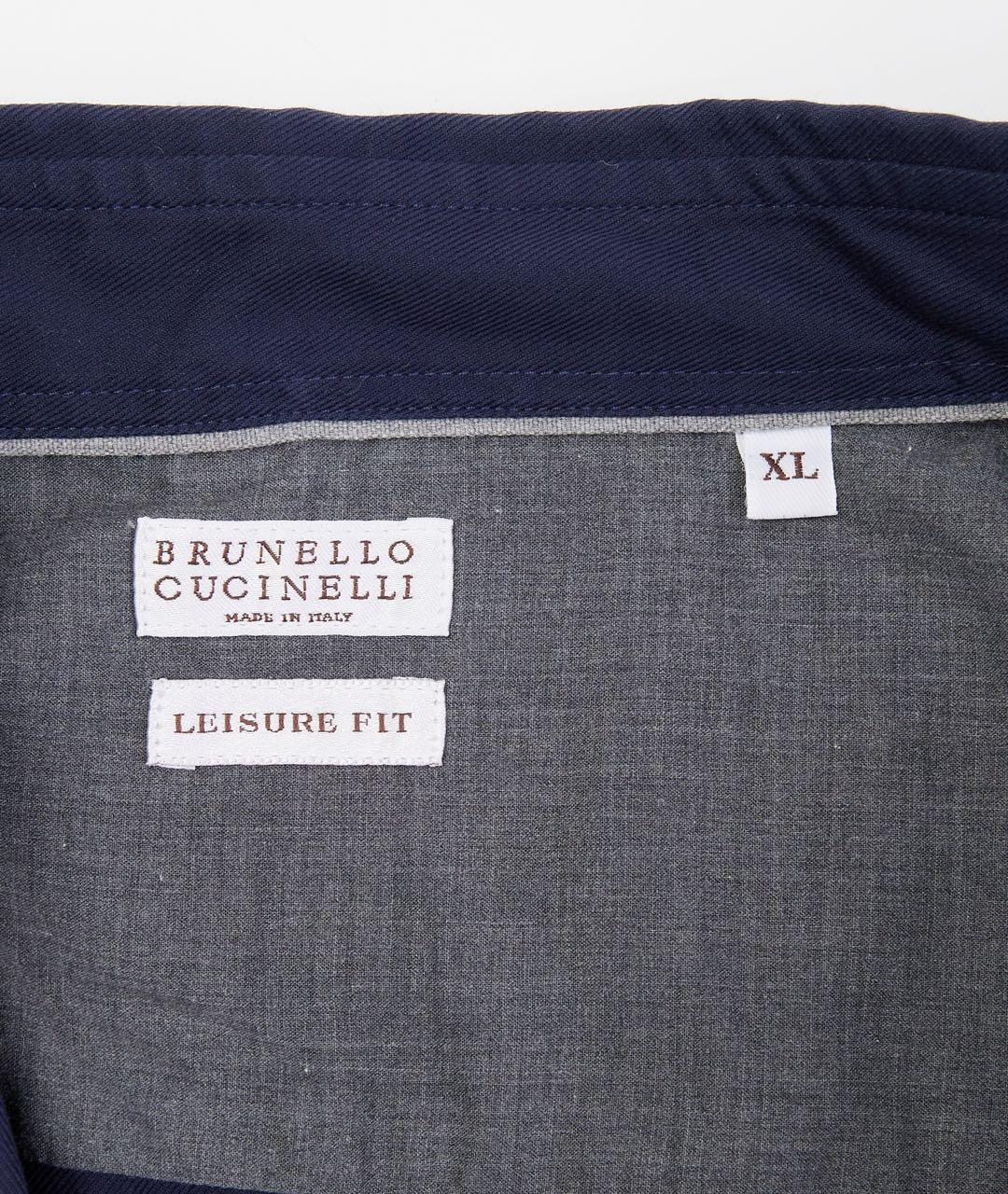 BRUNELLO CUCINELLI Темно-синяя хлопковая классическая рубашка, фото 3