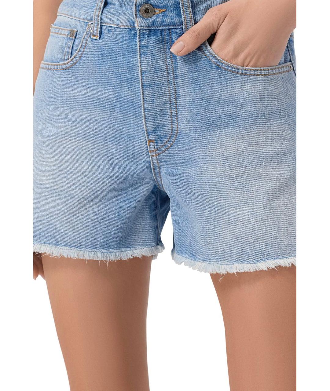 OFF-WHITE Голубые хлопко-эластановые шорты, фото 4