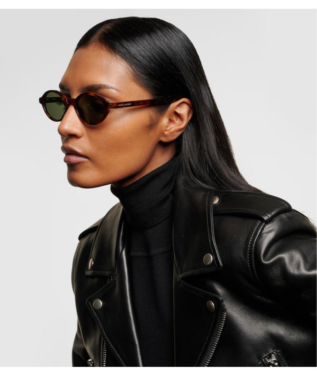 SAINT LAURENT Коричневые пластиковые солнцезащитные очки, фото 8