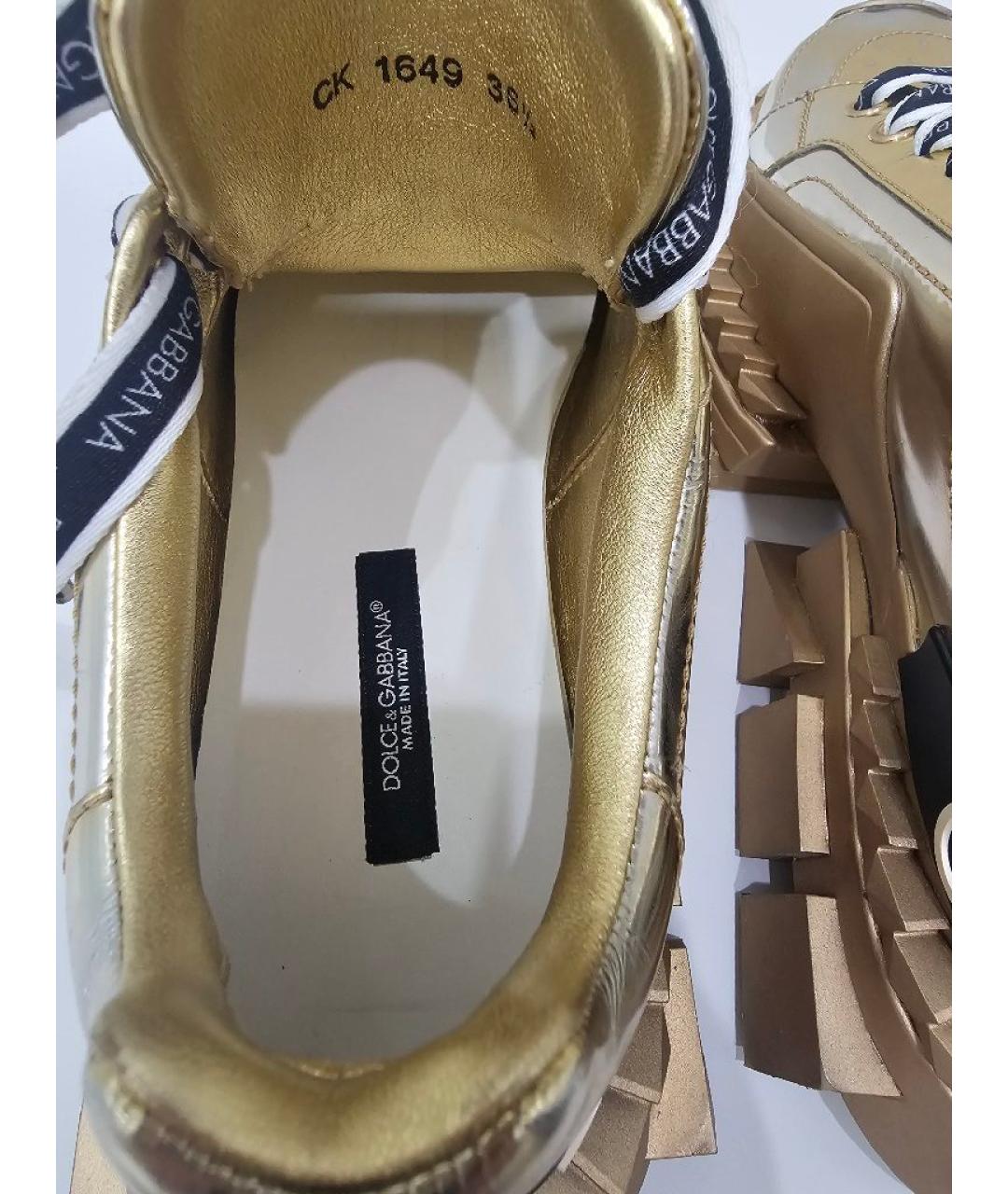 DOLCE&GABBANA Золотые кожаные кроссовки, фото 2